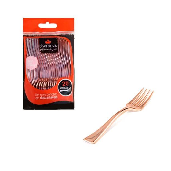 Imagem de Mini Garfos Silver Plastic Linha Rose Premium 20Un