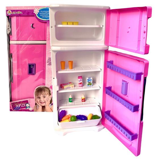 Imagem de Mini Geladeira Infantil Brinquedo Grande Menina Rosa Barata