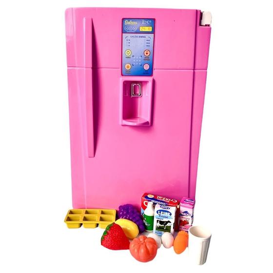 Imagem de Mini Geladeira Infantil Cozinha Brinquedo Grande Menina Rosa