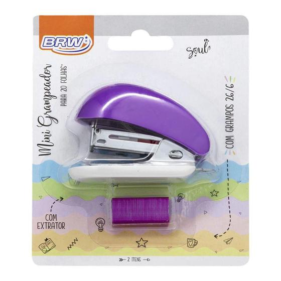 Imagem de Mini Grampeador Brw Roxo nº 26/6 Base 6,8mm até 20 Folhas