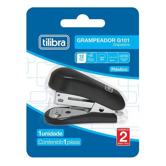 Imagem de Mini Grampeador G101 com Extrator 12 Folhas Preto - Tilibra 