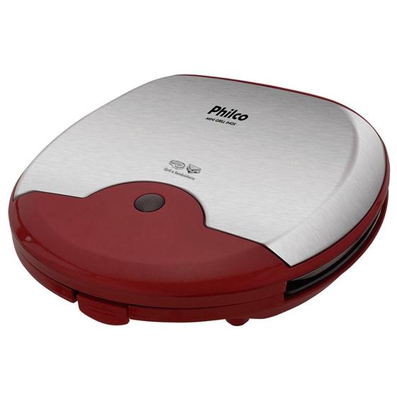 Imagem de Mini Grill Inox Antiaderente Vermelho 127 V - Philco