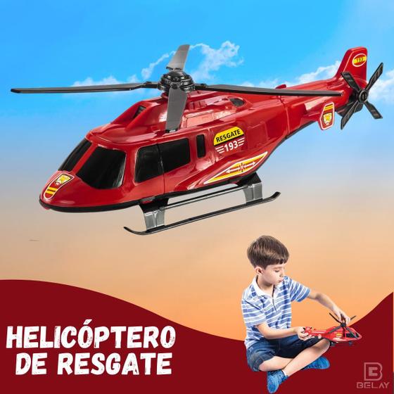 Imagem de Mini Helicóptero Resgate com Hélices Realista Dia das Crianças Presente Menino Brinquedo Infantil Policial Durável