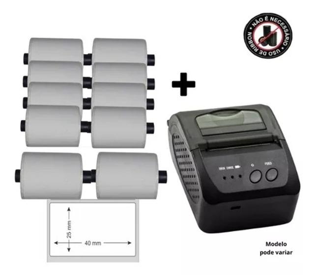 Imagem de Mini Impressora Bluetooth + 10 Rolos Etiqueta Adesiva 40x25