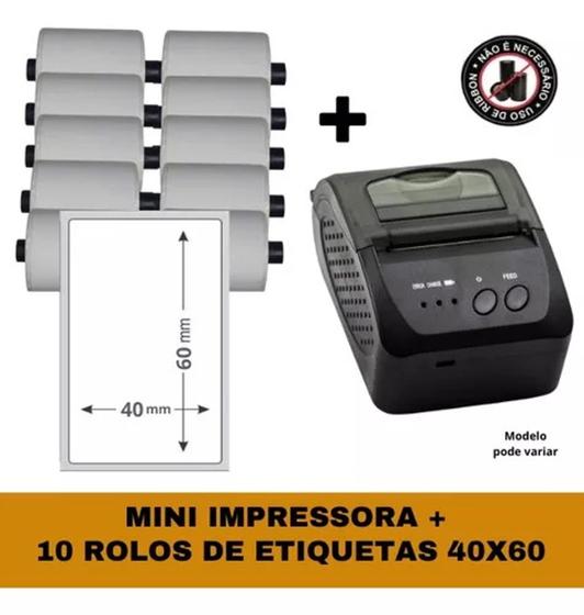 Imagem de Mini Impressora Bluetooth + 10 Rolos Etiqueta Adesiva 40x60