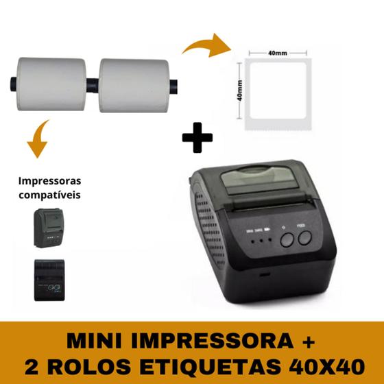 Imagem de Mini Impressora Bluetooth + 2 Rolo Etiqueta Adesiva 40x40