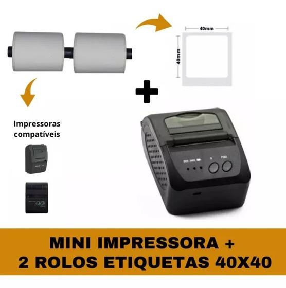 Imagem de Mini Impressora Bluetooth + 2 Rolos Etiqueta Adesiva 40x40