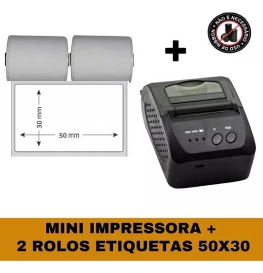 Imagem de Mini Impressora Bluetooth + 2 Rolos Etiqueta Adesiva 58x30