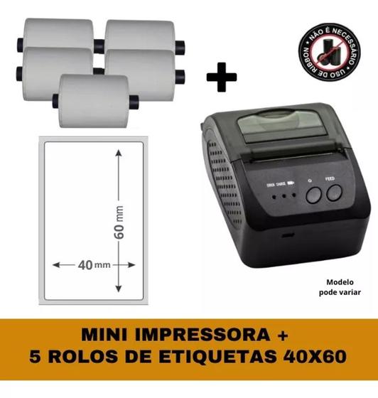 Imagem de Mini Impressora Bluetooth + 5 Rolos Etiqueta Adesiva 40x60