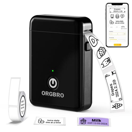 Imagem de Mini Impressora de Etiquetas Bluetooth ORGBRO X1 Portátil - Fita Preta