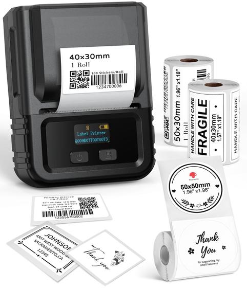 Imagem de Mini Impressora de Etiquetas Phomemo M120 Bluetooth - 2 Polegadas com 3 Rolos de Etiquetas