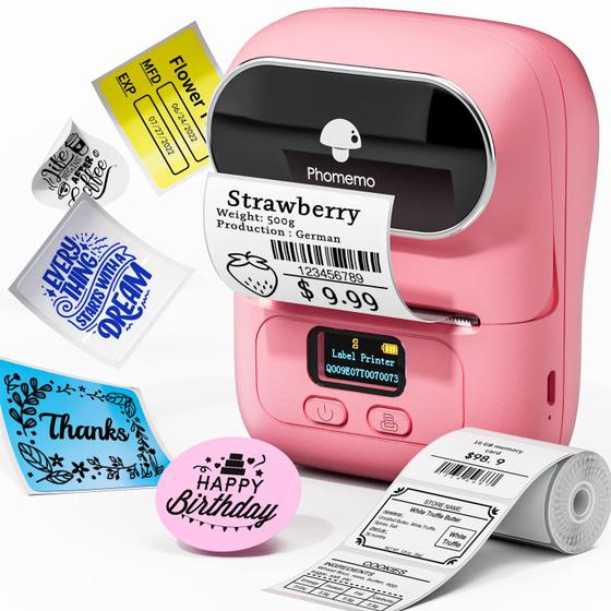 Imagem de Mini Impressora de Etiquetas Térmica Bluetooth Phomemo M110 - Fita Rosa