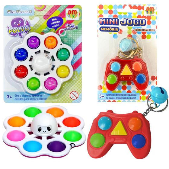 Imagem de Mini Jogo Da Memória Infantil Chaveiro E Polvo Anti Stress Spinner Com Pop-It Para Meninas E Meninos Colorido