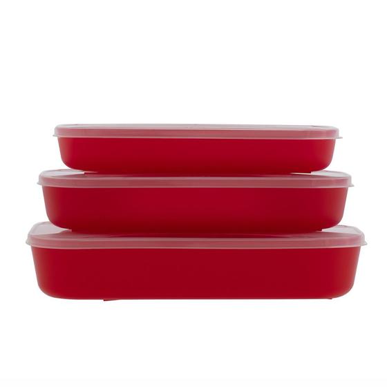 Imagem de Mini Kit - Org. Multiúso Retangular Baixo 3 pçs - VERMELHO MAÇÃ DO AMOR