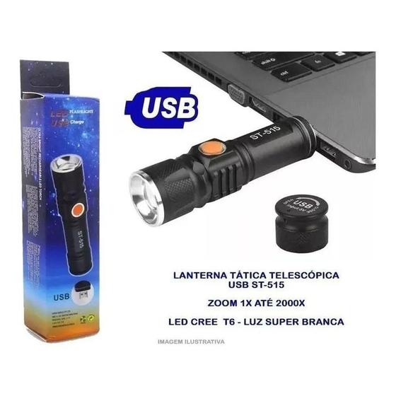 Imagem de Mini Lanterna 11cm Tática Potente Recarregável Com Zoom 4x Usb