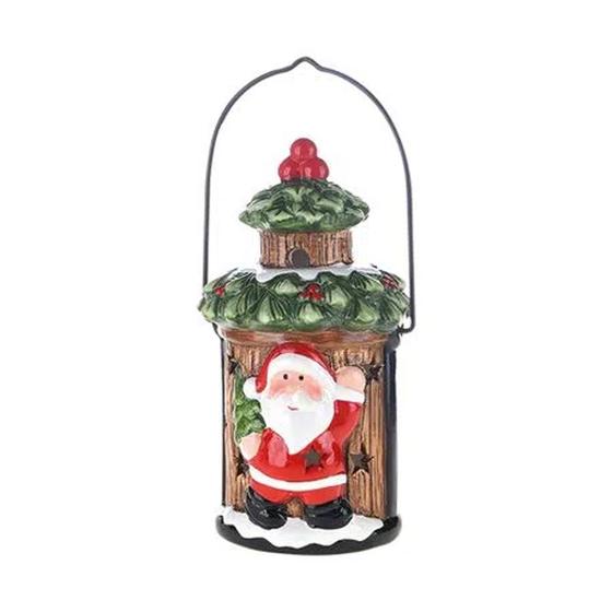 Imagem de Mini Lanterna de Cerâmica Papai Noel com LED - 17cm - 1 unidade - Cromus - Rizzo