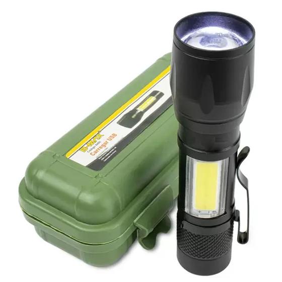 Imagem de Mini Lanterna Tática Com Led E Zoom Recarregável Usb luz forte usb