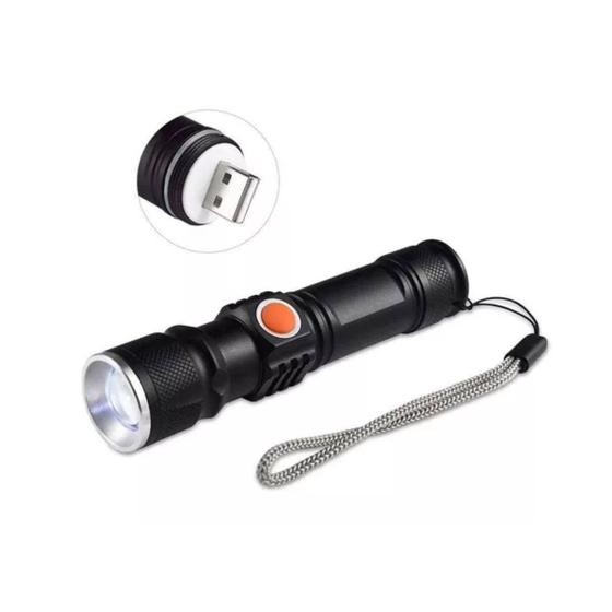 Imagem de Mini Lanterna Tática Recarregável Usb Led T6 Zoom E 3 Modos