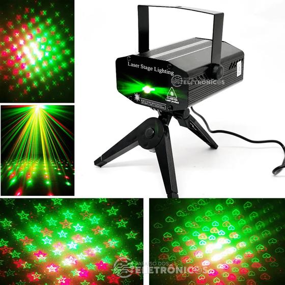 Imagem de Mini Laser Holográfico Led Strobo Pisca Coração Ritmo Dj LK173A
