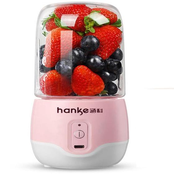 Imagem de Mini liquidificador fitness de sucos e frutas acessorios recipiente inox rosa recarregavel usb