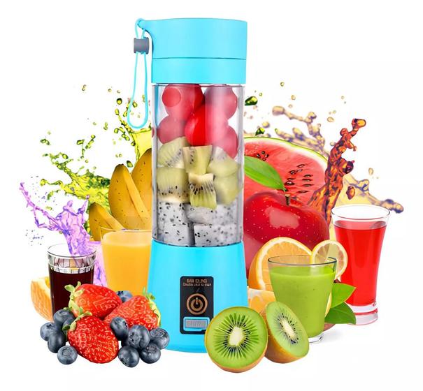 Imagem de Mini Liquidificador Portatil Com Bateria Recarregavel Eletrico Para Sucos Vitaminas Shakes COR AZUL