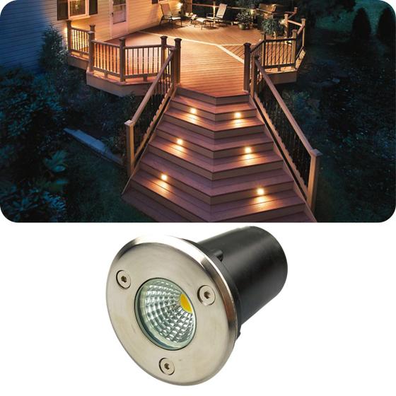 Imagem de Mini Luminária Balizador Led Cob 3W Bivolt De Embutir Em Piso Chão Gramado Escada Jardim Branco Quente À Prova De Água
