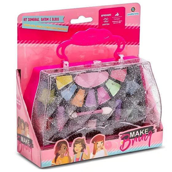 Imagem de Mini Maleta Kit Maquiagem Infantil Completo com Sombras Batom Gloss Brinquedo Polibrinq - MK06