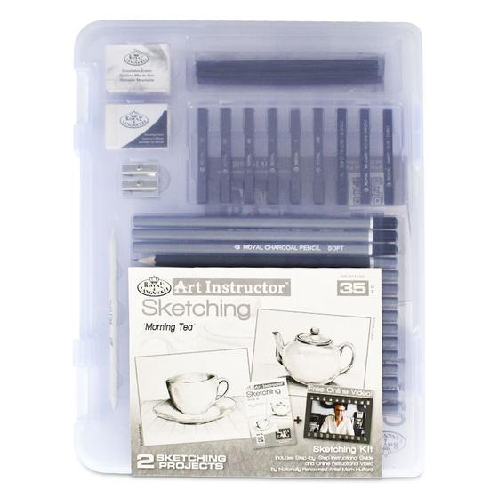 Imagem de Mini Maleta Transparente para Desenho  Morning Tea  Sketching Art Set Royal & Langnickel com 35 Peças  AIS-SKT3105