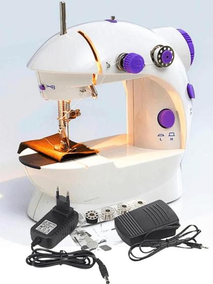 Imagem de Mini Maquina Costura Portátil Elétrica Pilha + Pedal Bivolt 110V 220VMini Maquina Costura Portátil Elétrica Pilha + Peda