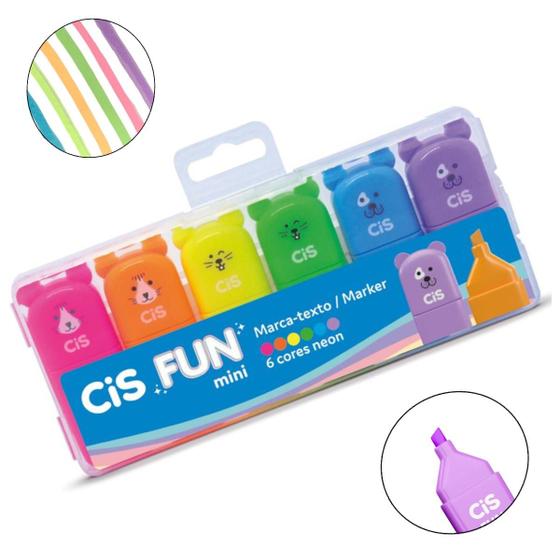 Imagem de Mini Marca Texto Divertido Cis Fun C/6 Cores Neon