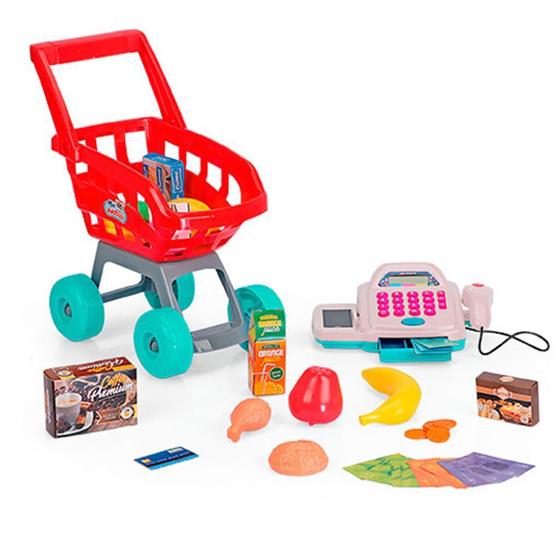 Mini Market C/ Carrinho Caixa Registradora Infantil Mercado Menor preço em Mini Market C/ Carrinho Caixa Registradora Infantil Mercado