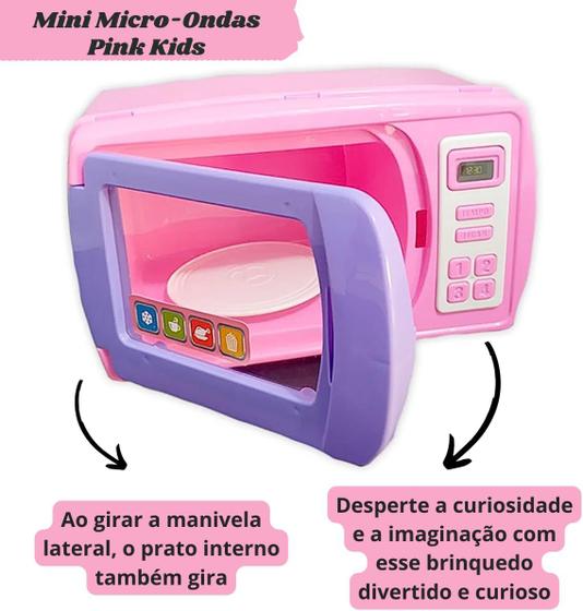 Imagem de Mini Micro-ondas Infantil com Prato Giratório Brinquedo Faz de Contas Educativo