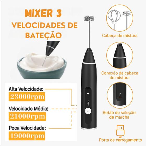 Imagem de Mini Mixer Profissional Recarregável Inox Para Bebidas
