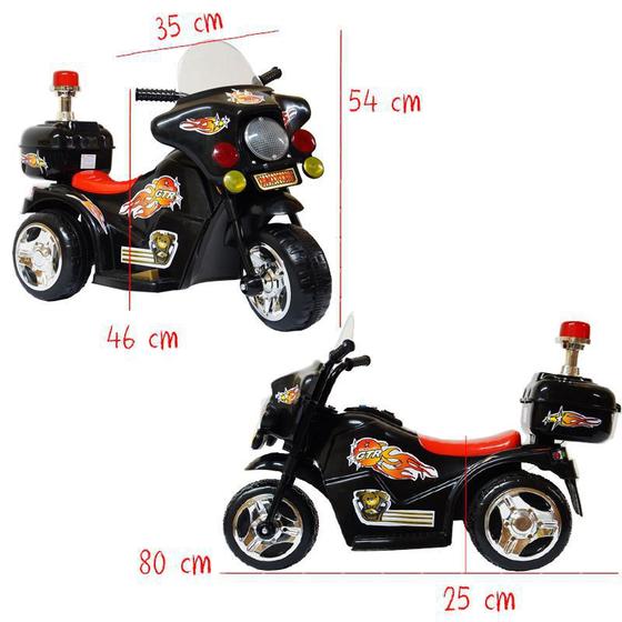 Imagem de Mini Moto Elétrica Triciclo Criança Infantil Bateria 6V Importway BW006-PR Preta Polícia Bivolt