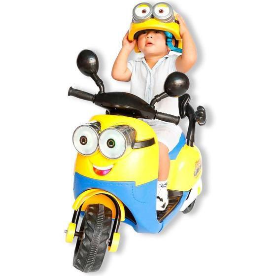 Imagem de Mini Moto Motocicleta Infantil Minions Som Luz Bateria 6v e Retrovisor Criança Brinquedo