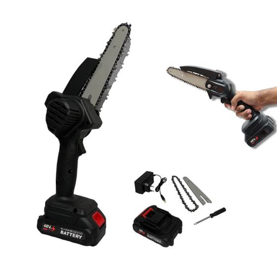 Imagem de Mini Motosserra Eletrica 48V Bateria Recarregavel 6 Polegadas Sem Fio Madeira Lenha Bambu Galho Arvore Jardinagem Carpintaria Potente Multiuso Resiste