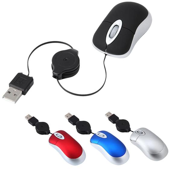 Imagem de Mini Mouse Retratil C/ Fio Notebook PC Ergonomico Optico USB