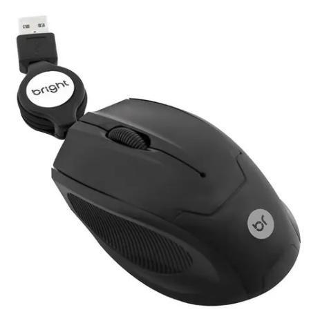 Imagem de Mini Mouse USB Com Cabo Retrátil Preto Bright - 0111