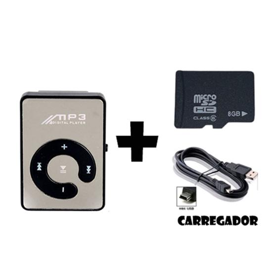 Imagem de  Mini Mp3 Player Portátil Usb Moda + Cabo + Cartão SD 8GB  (cabem quase 2k de música)