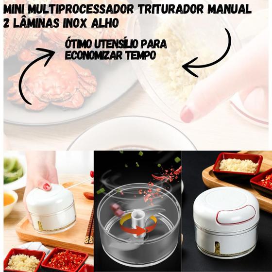 Imagem de Mini Multiprocessador Triturador Manual 2 Lâminas Inox Alho Cheiro verde Temperos 