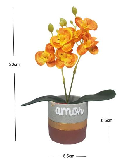 Imagem de Mini Orquidea com Vaso Cimento 20cm Planta Artificial Flor