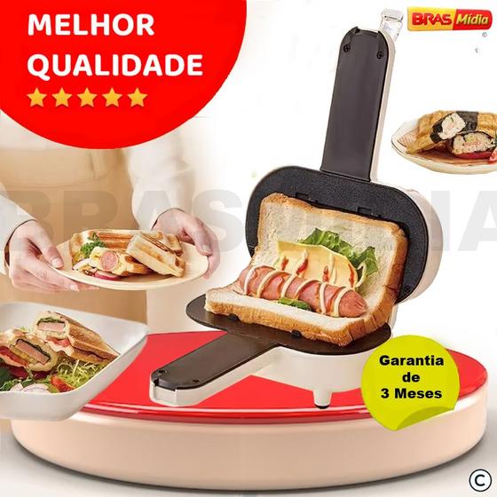 Imagem de Mini Panela Elétrica Torradeira Sanduicheira Sanduiche Cachorro Quente Burrito Hot Dog Pão Assado