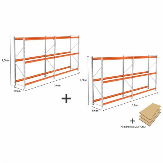 Imagem de Mini Porta Pallet 4 un. 2 Inicial + 2 cont 250KG Com 3 Longarinas 2,00X1,80X0,60 + bandeja CRU