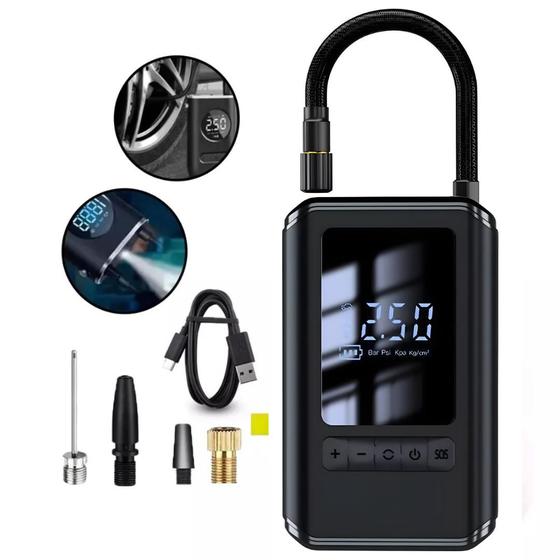 Imagem de Mini Portatil Bomba De Ar Calibrador Compressor Digital powerbank Led 