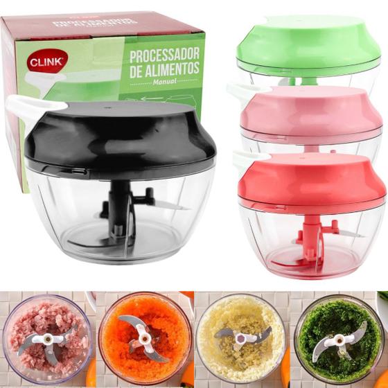 Imagem de Mini Processador Manual Triturador 3 Lâminas Multiuso 480ml