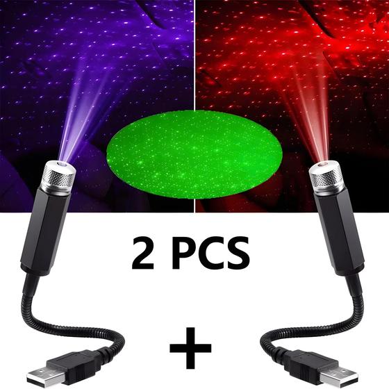 Imagem de Mini Projetor de Estrelas LED para Carro - Luzes de Teto com Atmosfera de Galáxia - USB - 2 Peças