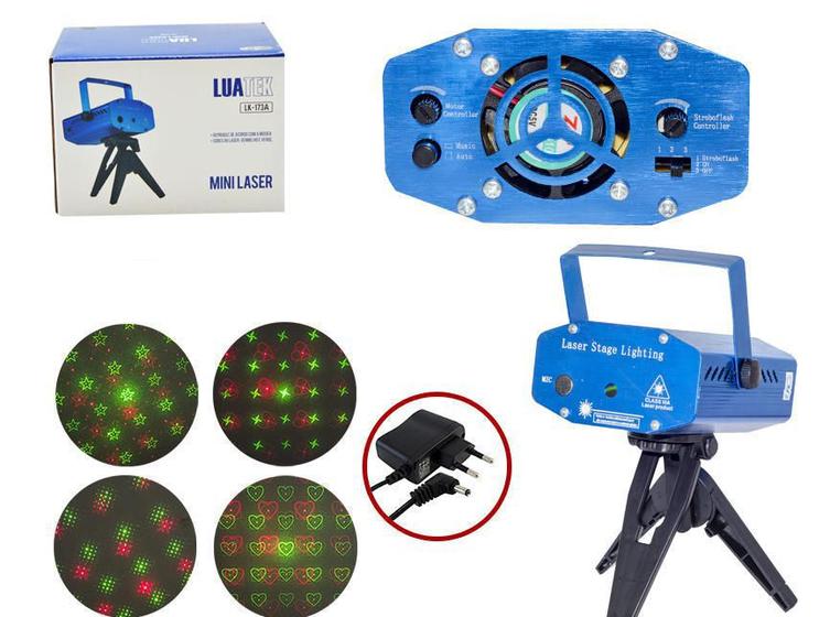 Mini Projetor Holografico a Laser 4 Desenhos e Movimento com Tripe AZUL ...