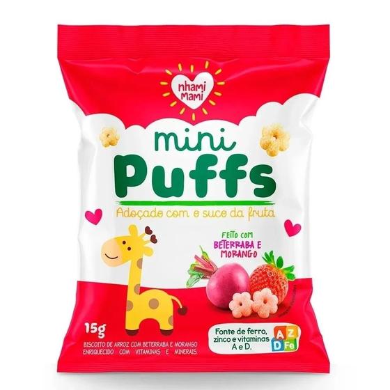 Imagem de MINI PUFFS BETERRABA E MORANGO 15g - NHAMI MAMI 