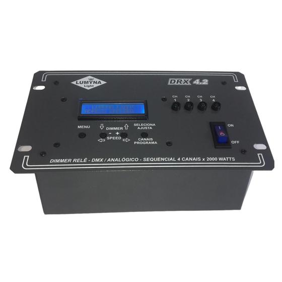 Imagem de Mini Rack DMX 04 Canais x 2000w P/ Canal - Sequencial, Dimmer, Relê, Analógico - Lumyna LIght