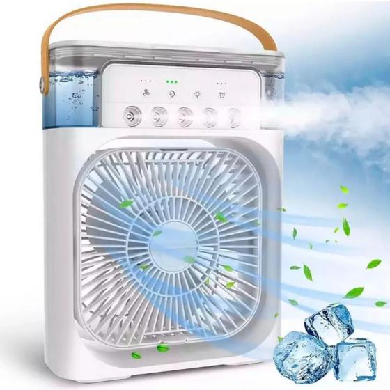 Imagem de Mini Refrigerador De Ar Portátil Ventilador Umidificador Climatizador De Ar Com Leds Reservatorio Para Aromatizante Agua E Gelo